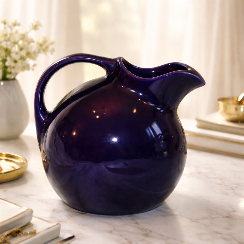 HALL Pottery Retro Ball Shape LARGE BLUE Pitcher